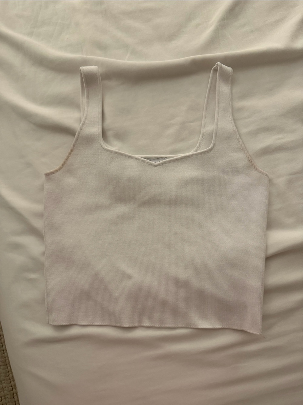 Zara Cream Ribbed Square-Neck Tank